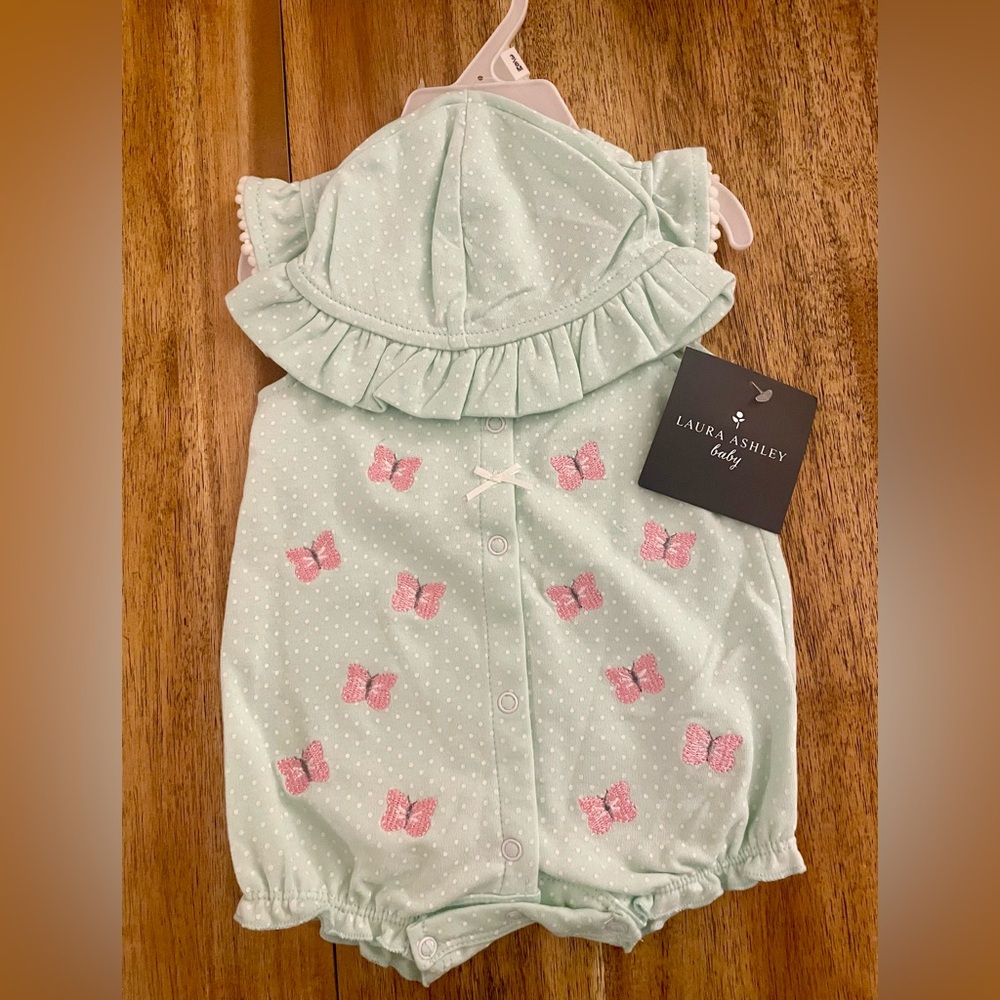 Laura Ashley Baby Mint Green Butterfly Romper